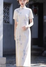 Elegant Ivory Mid-Length Cheongsam Embroidery Dress