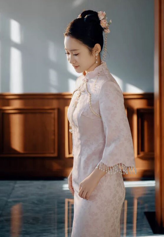 Elegant Pink Chinese Cheongsam Delicate Patterns - Qipao Cheongsam ...