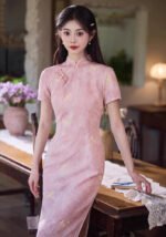 Elegant Pink Cheongsam Traditional Embroidery Chinese Dress​