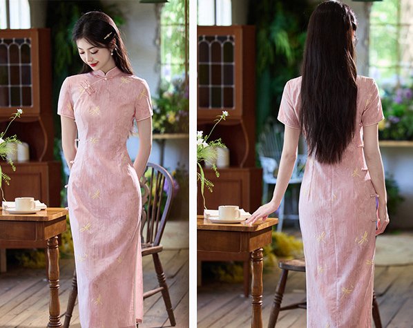 Elegant Pink Cheongsam Traditional Embroidery Chinese Dress​