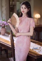 Elegant Pink Cheongsam Traditional Embroidery Chinese Dress​
