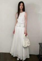 Elegant Sleeveless White Maxi Dress with Studded Waistband