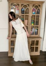 Elegant Sleeveless White Maxi Dress with Studded Waistband