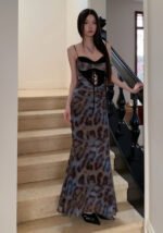 Exquisite Satin Leopard Print Mermaid Dress with Corset-Style Bodice