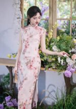 Faux Acetate Jacquard Satin Print Long Cheongsam