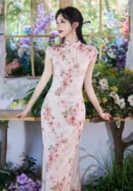 Faux Acetate Jacquard Satin Print Long Cheongsam