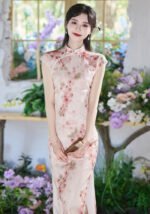 Faux Acetate Jacquard Satin Print Long Cheongsam