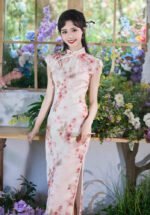 Faux Acetate Jacquard Satin Print Long Cheongsam