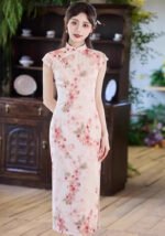 Faux Acetate Jacquard Satin Print Long Cheongsam