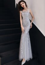 Fishtail Slimming Evening Gown 2025 New Elegant Silver Banquet Dress