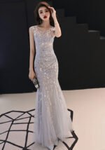 Fishtail Slimming Evening Gown 2025 New Elegant Silver Banquet Dress