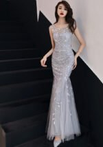 Fishtail Slimming Evening Gown 2025 New Elegant Silver Banquet Dress