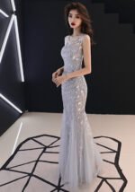 Fishtail Slimming Evening Gown 2025 New Elegant Silver Banquet Dress
