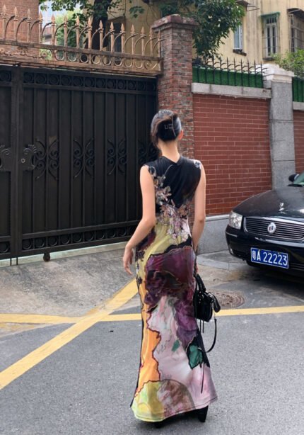 Floral Artisan Modern Twist Black Maxi Dress