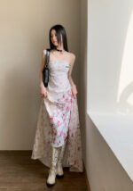 Gothic Floral Patchwork Slimming Tube Dress Sexy Non-Slip Design