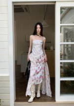 Gothic Floral Patchwork Slimming Tube Dress Sexy Non-Slip Design