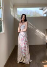 Gothic Floral Patchwork Slimming Tube Dress Sexy Non-Slip Design