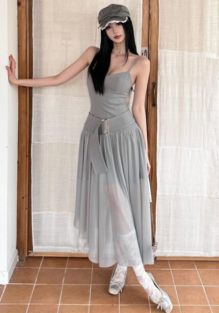 Gray Ethereal Maxi Dress Set