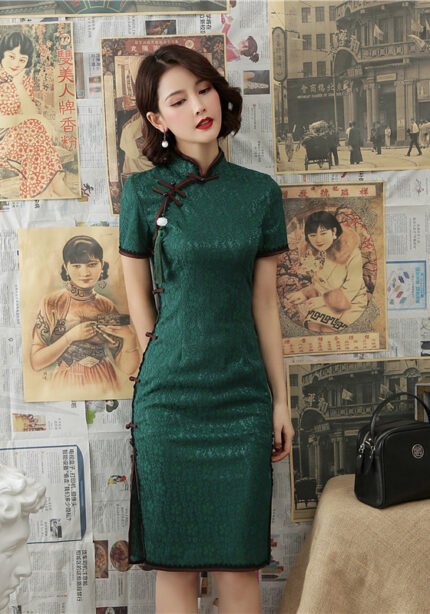 Lace Short Qipao Old Shanghai Lady's Cheongsam Dress