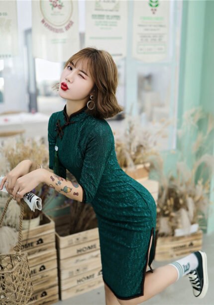 Lace Short Qipao Old Shanghai Lady's Cheongsam Dress