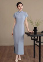 Light Blue Slim-Fit Cheongsam Qipao Dress