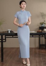 Light Blue Slim-Fit Cheongsam Qipao Dress