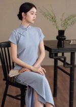 Light Blue Slim-Fit Cheongsam Qipao Dress