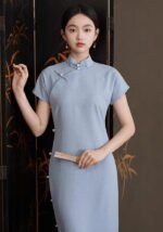 Light Blue Slim-Fit Cheongsam Qipao Dress