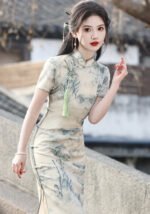 Long Cheongsam Chinese Style Ink Painting Slim Fitting Qipao