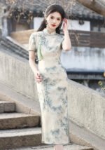 Long Cheongsam Chinese Style Ink Painting Slim Fitting Qipao