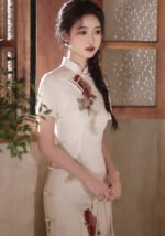 Long Qipao Chinese Floral Elegance Rose Print Cheongsam Dress
