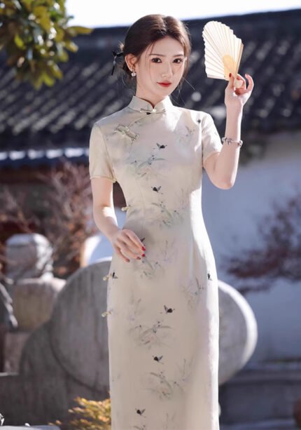 New Chinese Style Elegant Long Cheongsam Dress