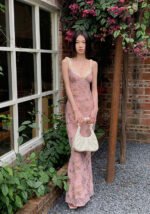Pink Floral Print Spaghetti Strap Maxi Dress