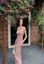 Pink Floral Print Spaghetti Strap Maxi Dress