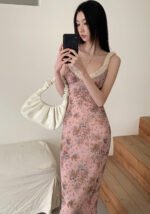 Pink Floral Print Spaghetti Strap Maxi Dress