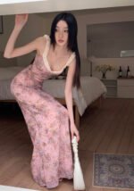 Pink Floral Print Spaghetti Strap Maxi Dress