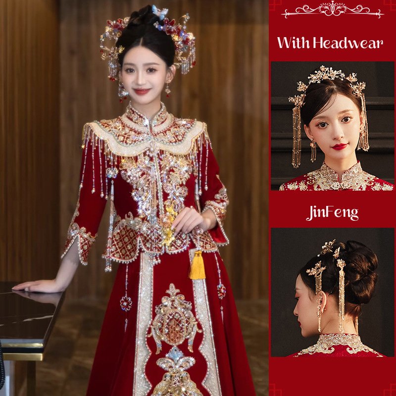 Plus Size Wedding Qun Kua Bridal Embroidered Dragon Phoenix