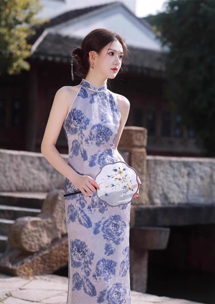 Printed Blue White Porcelain Cheongsam Dresses