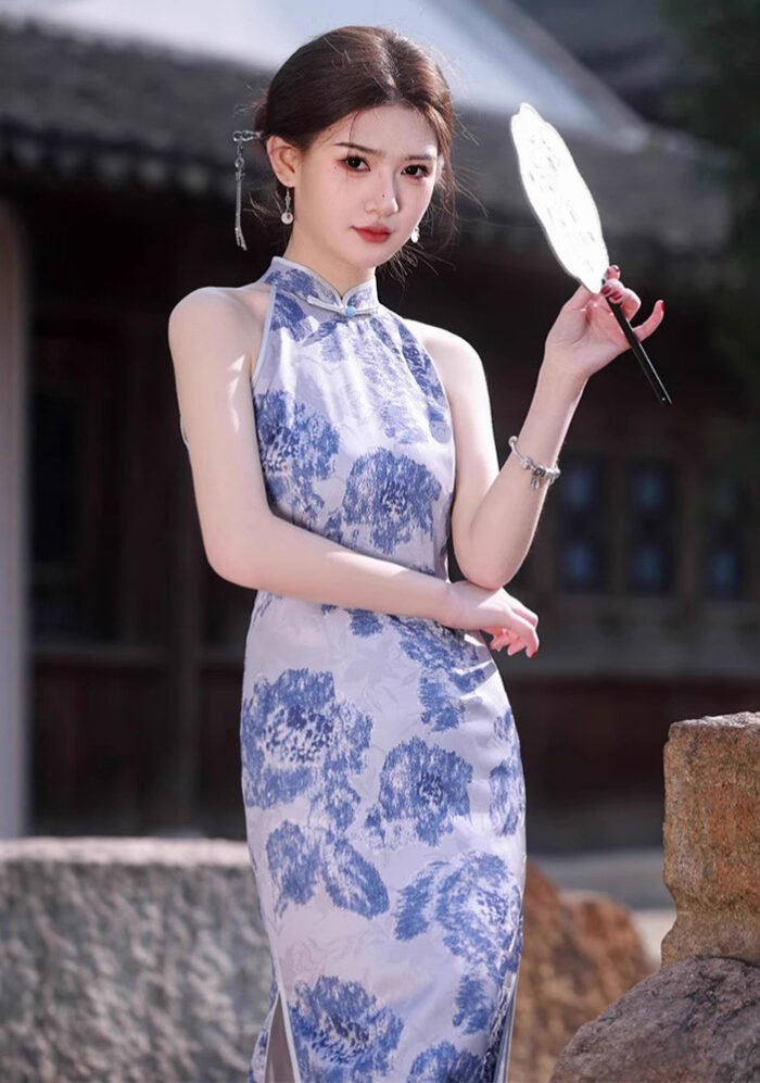 Printed Blue White Porcelain Cheongsam Dresses