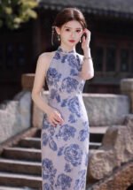 Printed Blue White Porcelain Cheongsam Dresses