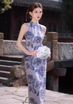 Printed Blue White Porcelain Cheongsam Dresses