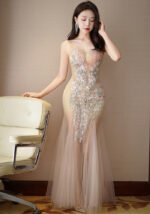 Mermaid Gown Floral Crystal-Embellished Bridal & Evening Dress