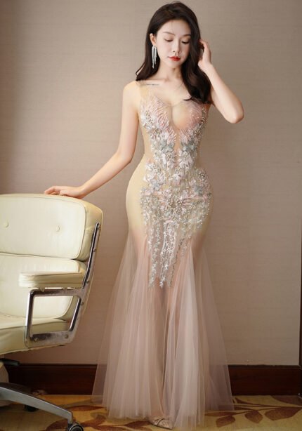Mermaid Gown Floral Crystal-Embellished Bridal & Evening Dress