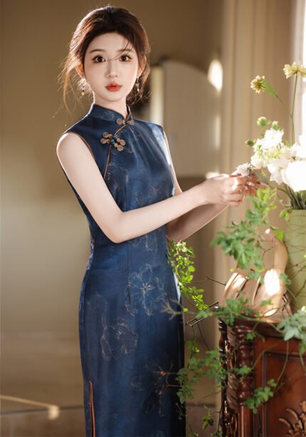 Sleeveless Long Cheongsam Modern Hong Kong Qipao