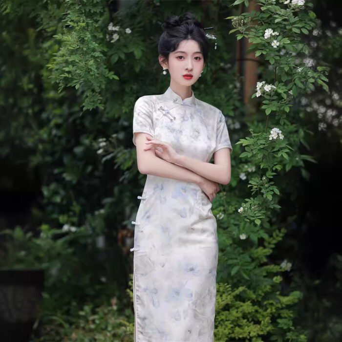 Summer New Jacquard Brocade Long Qipao Slimming Elegant