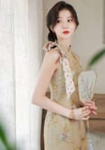 Summer Printed Midi Cheongsam Dress Retro