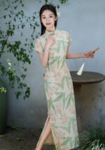 Timeless Vintage Floral Silk Green Cheongsam Dress
