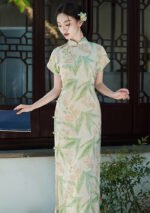 Timeless Vintage Floral Silk Green Cheongsam Dress