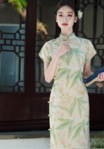 Timeless Vintage Floral Silk Green Cheongsam Dress
