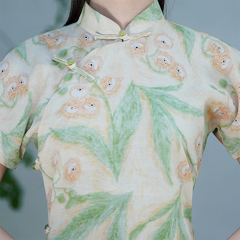Timeless Vintage Floral Silk Green Cheongsam Dress